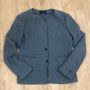 Piazza Sempione Capri Blue Wool Camel Tailored Minimalist Jacket 8-10 44 Italy